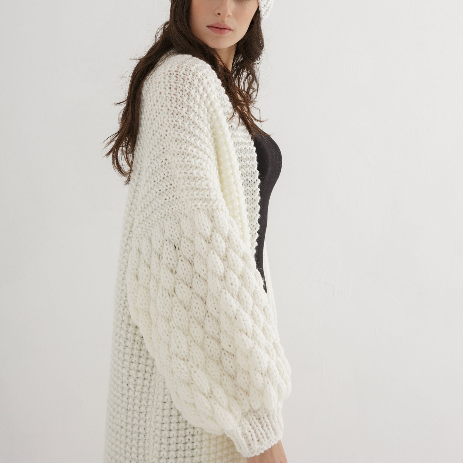 Chunky bubble sleeve cardigan knitting pattern for women Etsy