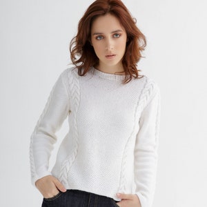 Cable sweater knit pattern Crew neck sweater pattern image 1