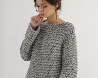 Chunky sweater digital knitting pattern | Easy sweater knit pattern pdf for beginners