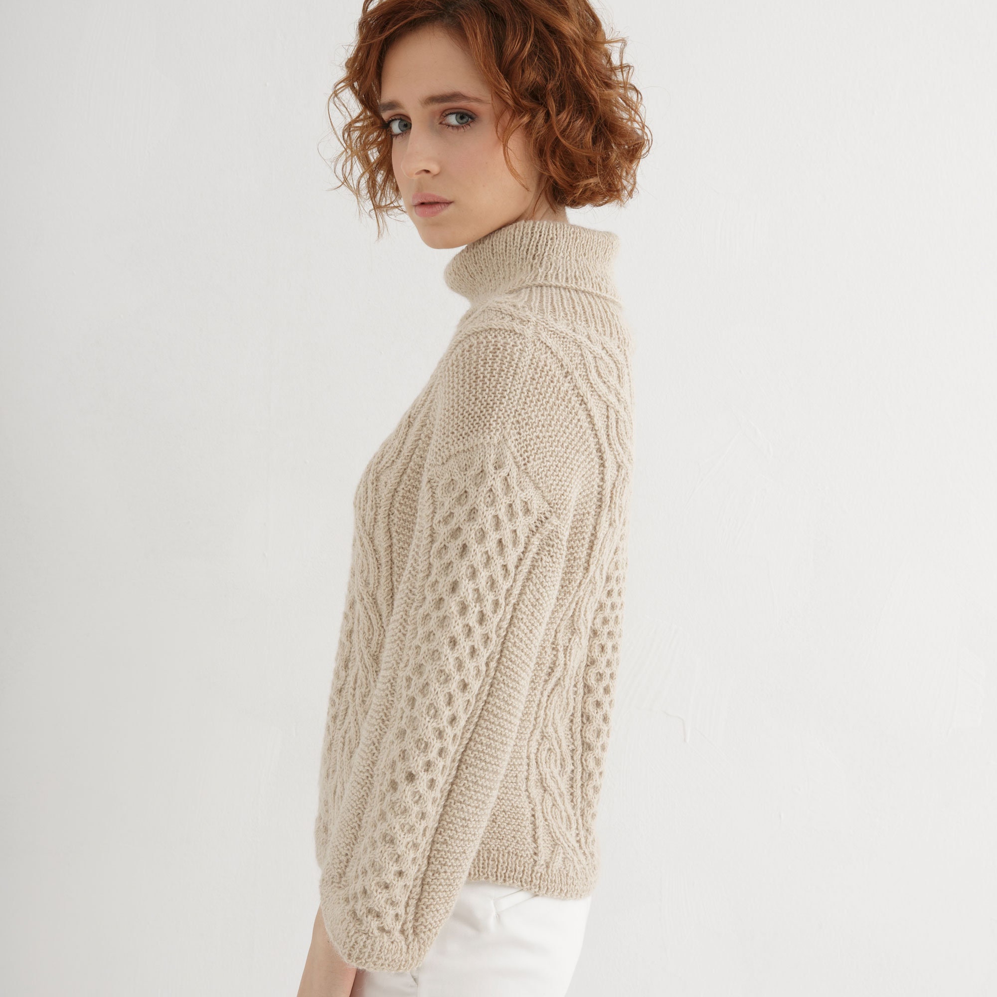 Cable Knit Sweater Pattern Turtleneck Sweater for Women - Etsy