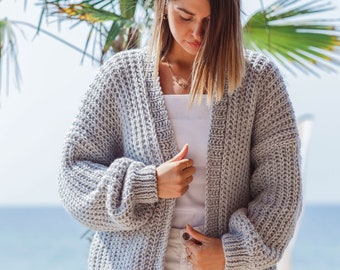 Chunky cardigan knitting pattern for women | Basic cardigan pdf knit design