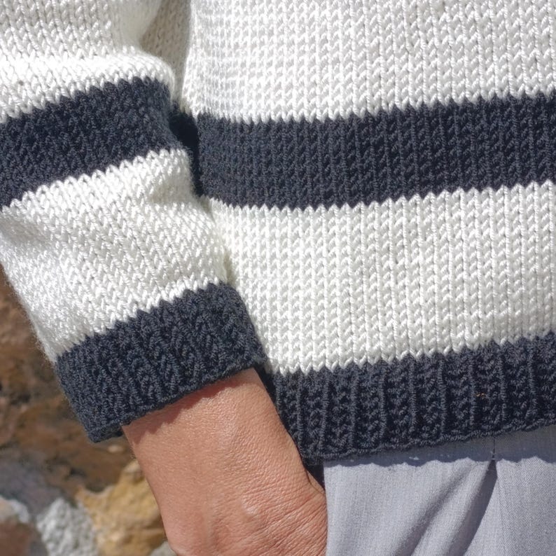 Striped Sweater Knitting Pattern | Black & Ecru, Round Neck (PDF ...