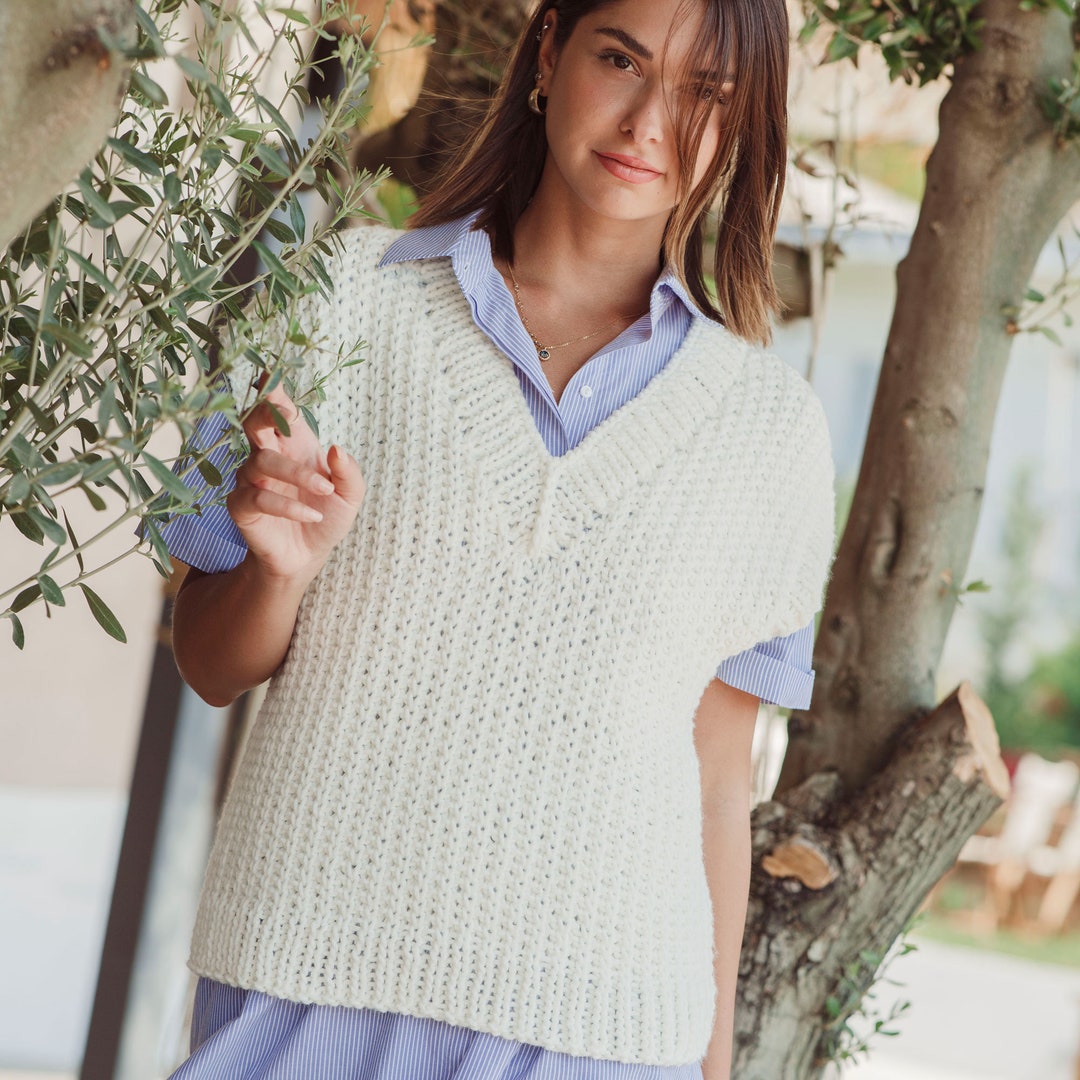 Vneck Vest Knitting Pattern for Women Chunky Sweater Knit Etsy