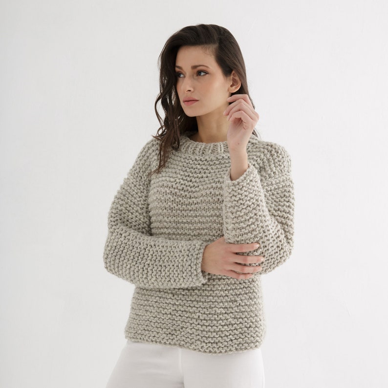 Chunky Sweater Knitting Pattern for Women Easy Crew Neck - Etsy