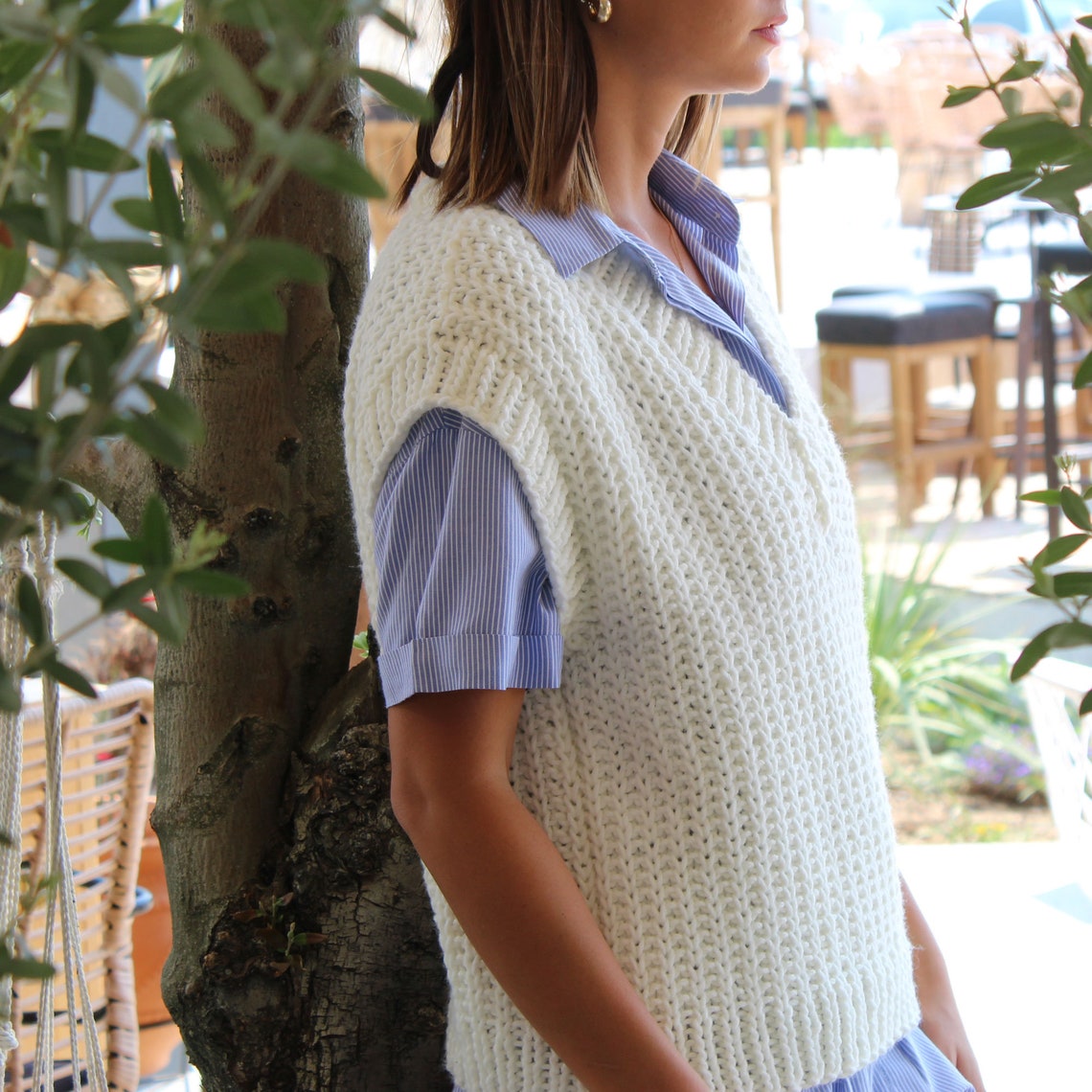 Vneck Vest Knitting Pattern for Women Chunky Sweater Knit Etsy