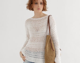 Lace sweater knit pattern | Crew neck sweater pdf for women