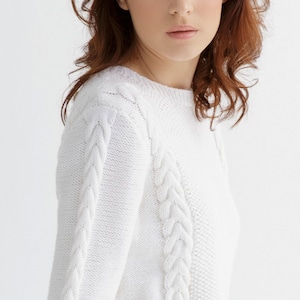 Cable sweater knit pattern Crew neck sweater pattern image 6