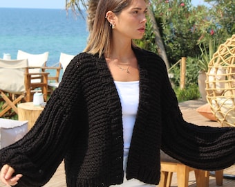 Chunky cardigan knitting pattern for women | Brioche cardigan pdf knit design