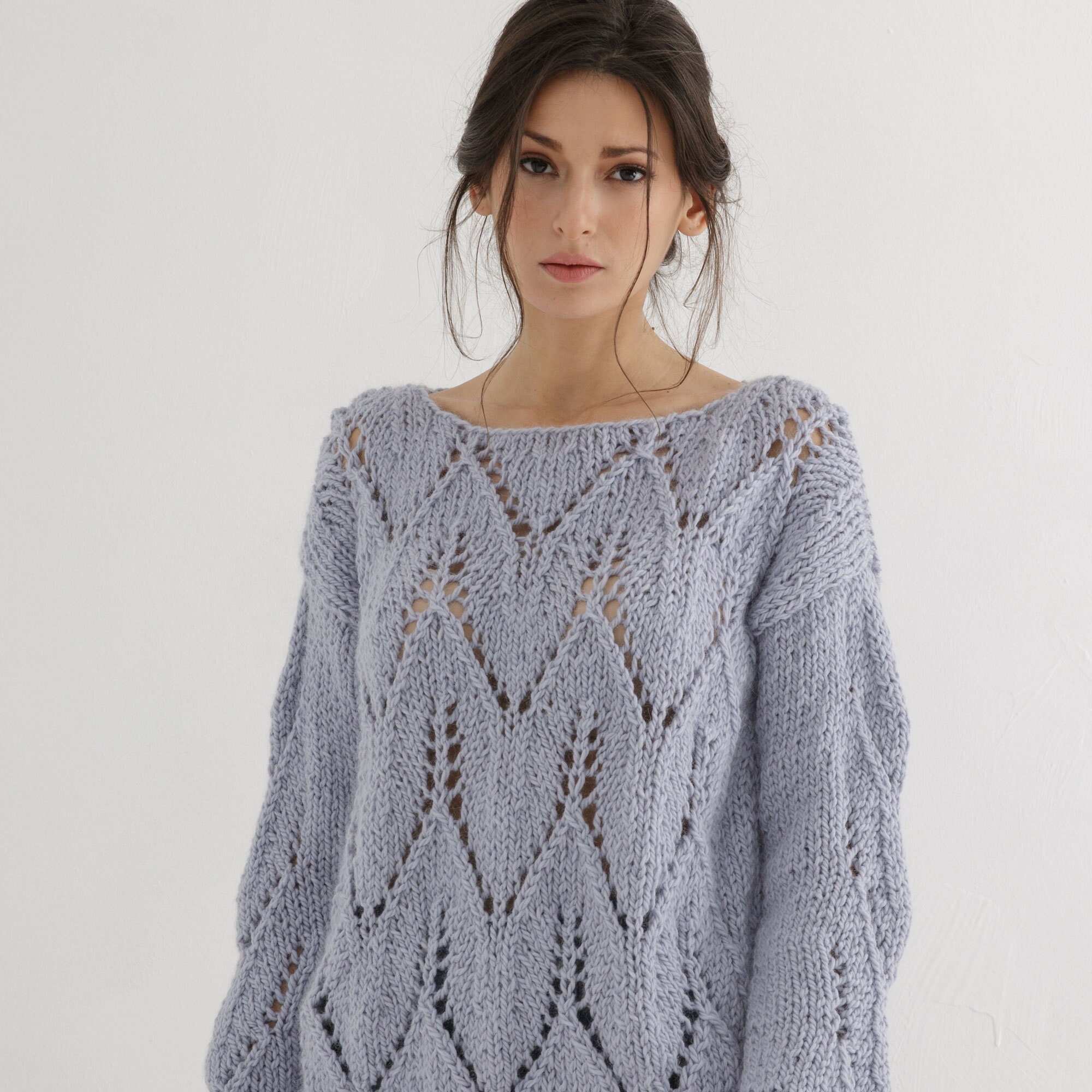 Chunky Sweater Knitting Pdf | Wide Neck Sweater Pattern for