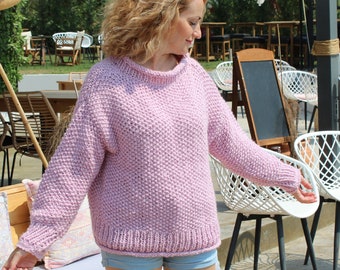 Chunky Knit Crew Neck Sweater Pattern | Seed Stitch (PDF Pattern)
