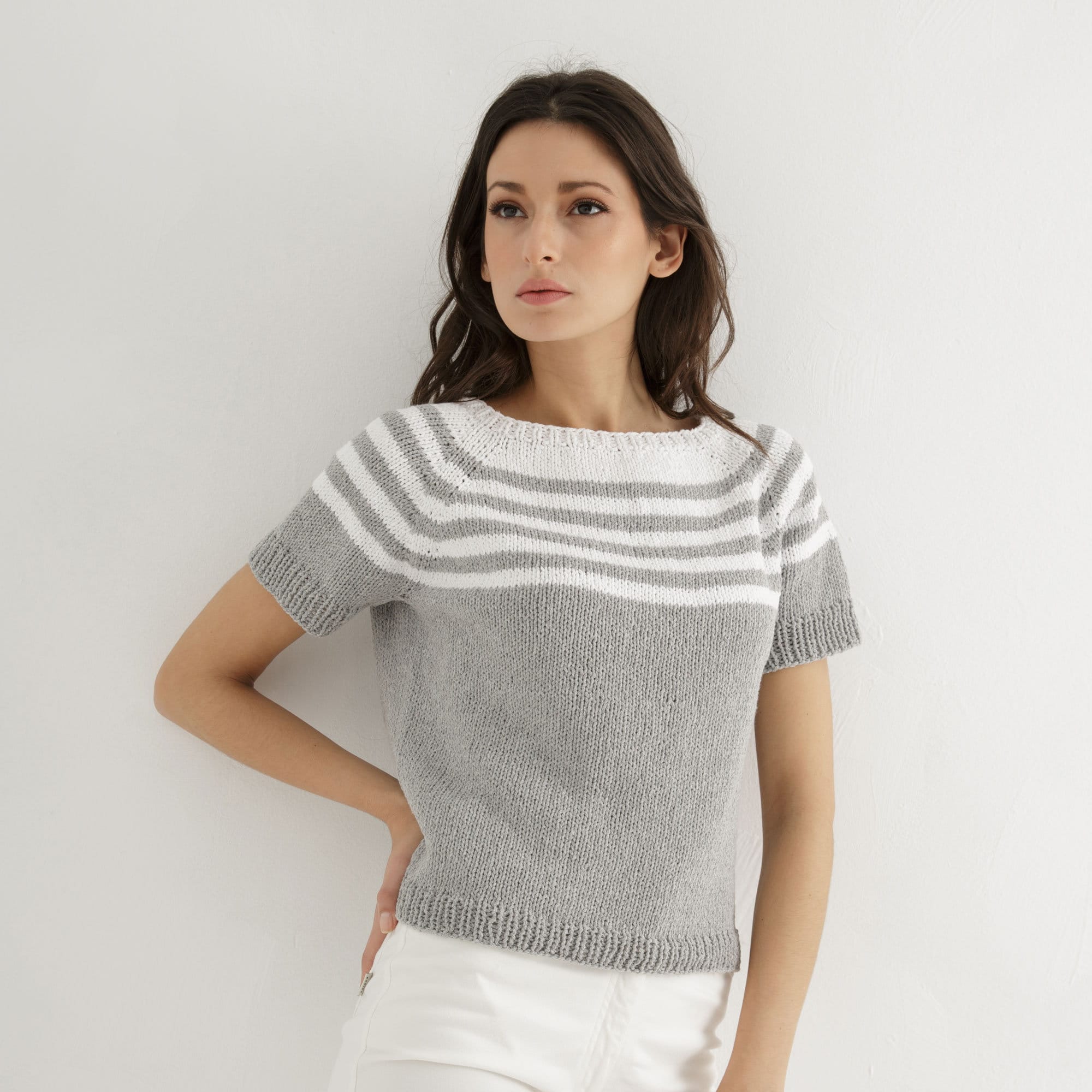 Raglan Sleeved Tee Knitting Pattern | Striped Top Knit