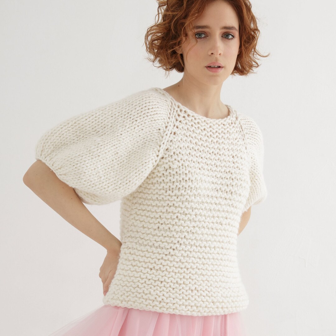 Chunky Sweater Knitting Pattern | Crew Neck Top Down Sweater Pdf - Etsy