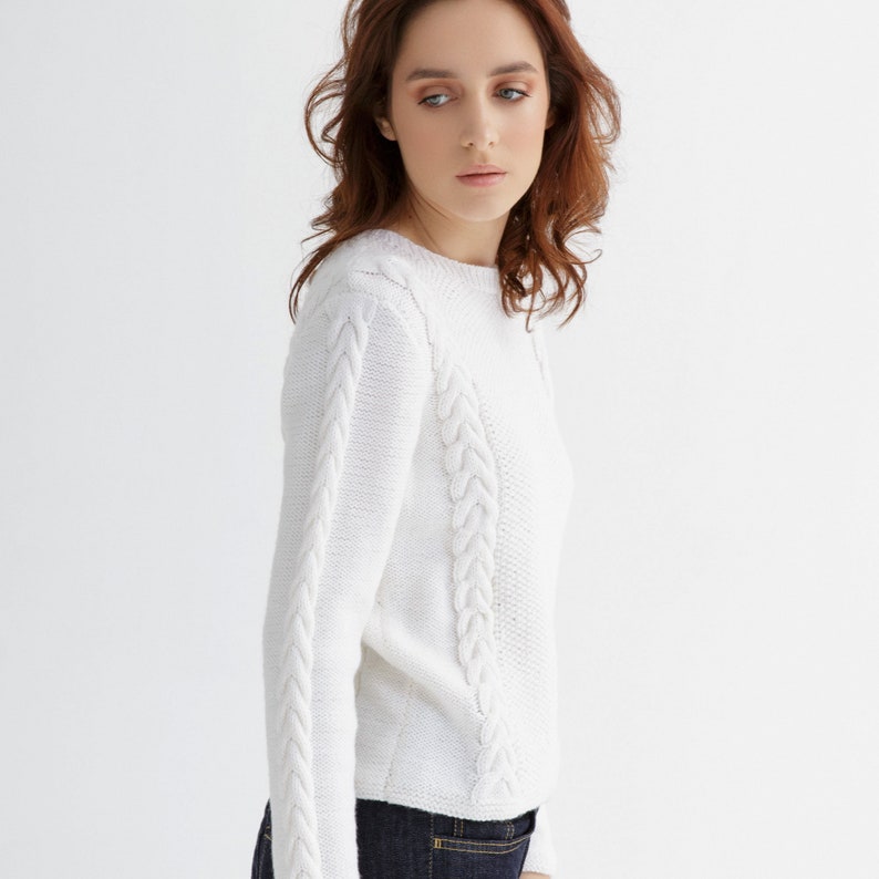 Cable sweater knit pattern Crew neck sweater pattern image 3