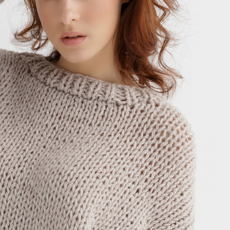 Chunky sweater knitting pattern for women Crew neck sweater pdf image 8