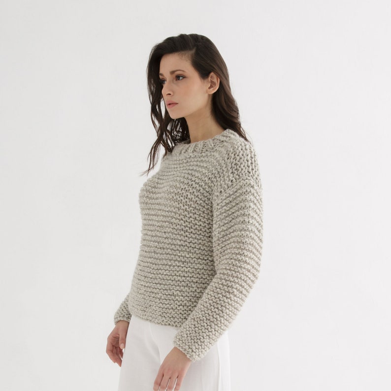 Chunky Sweater Knitting Pattern for Women Easy Crew Neck Etsy