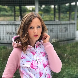 Chaqueta de bebé abrigo sudadera con capucha ADA 3en1 Maternidad Embarazo Chaqueta multifuncional canguro babycarrying estampado floral rosa