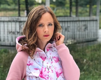 Chaqueta de bebé abrigo sudadera con capucha ADA 3en1 Maternidad Embarazo Chaqueta multifuncional canguro babycarrying estampado floral rosa