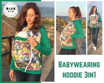 Chaqueta con capucha chaqueta de vestir a día ADA 3in1 Maternidad Embarazo Multifuncional Canguro chaqueta de pañuelo verde con estampado floral