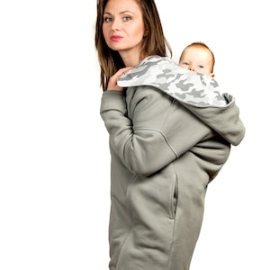 Babywearing jacket coat hoodie NELA 4in1 Maternity Pregnancy Multifunctional Kangaroo babycarrying jacket grey with print