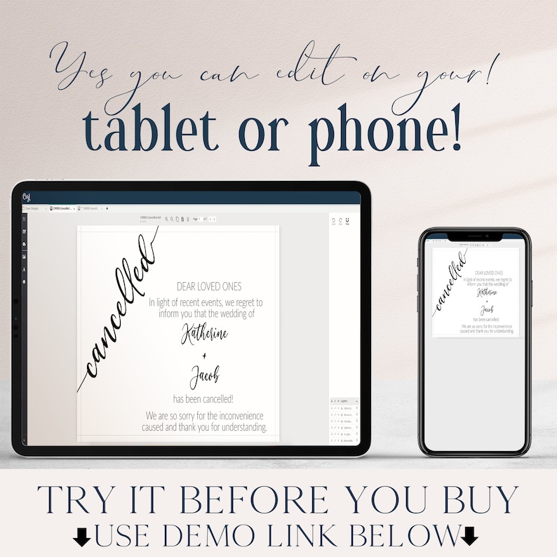 Cancel Wedding Card Template Minimal Wedding Cancellation Etsy