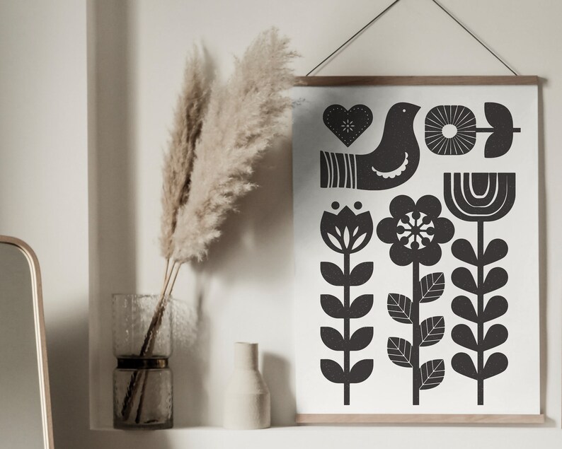 Norwegian Folk Art Print Printable Scandinavian Wall Art Etsy