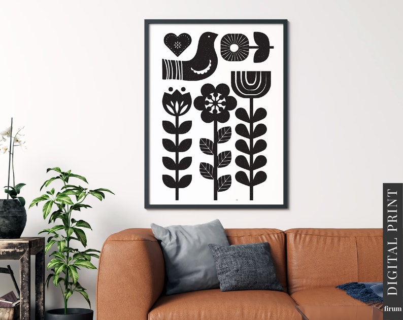 Norwegian Folk Art Print Printable Scandinavian Wall Art Etsy