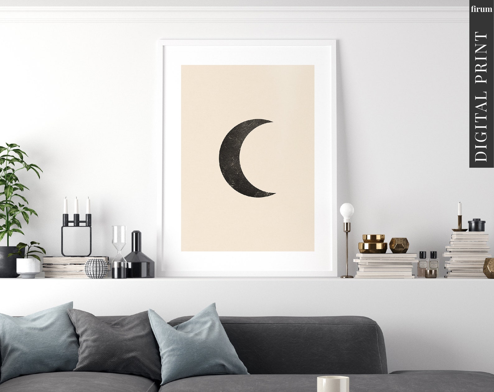 Crescent Moon Wall Decor Boho Wall Art Minimal Night Sky Etsy
