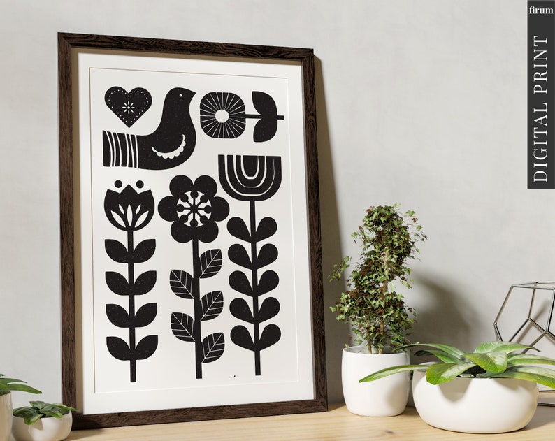 Norwegian Folk Art Print Printable Scandinavian Wall Art Etsy