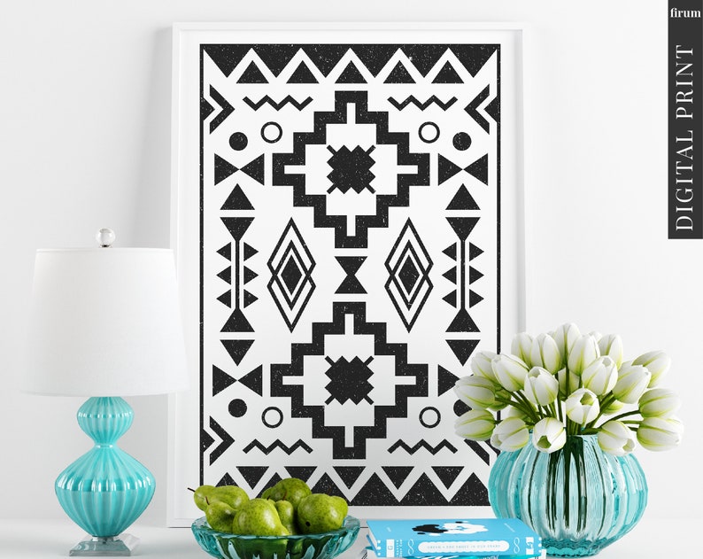 Aztec Wall Art Boho Digital Print Tribal Wall Decor Etsy