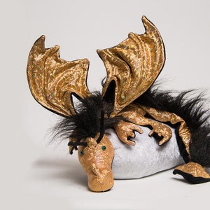 Shoulder dragon, reptile holo gold with plushy crest, dragon