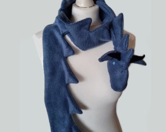 Dragon scarf, ice blue fleece, handmade by TROLLART