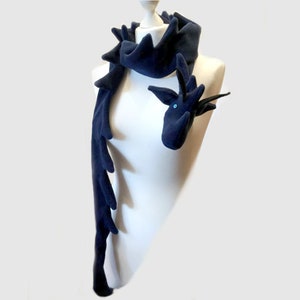 Dragon scarf, nightblue, flece, handmade by TROLLART