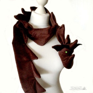 Dragon scarf, brown, fawn, plush velvet, handmade by TROLLART