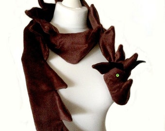 Dragon scarf, brown, fawn, plush velvet, handmade by TROLLART