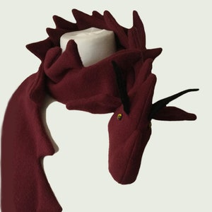Dragon scarf, burgundy, fleece, handmade by TROLLART