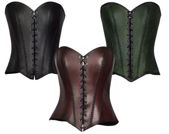 Corsage, corset en cuir, doublé à la main de cuir nappa