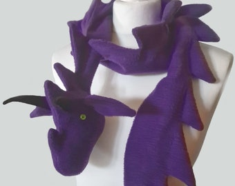 Dragon scarf, violet, fleece, scarf, purple