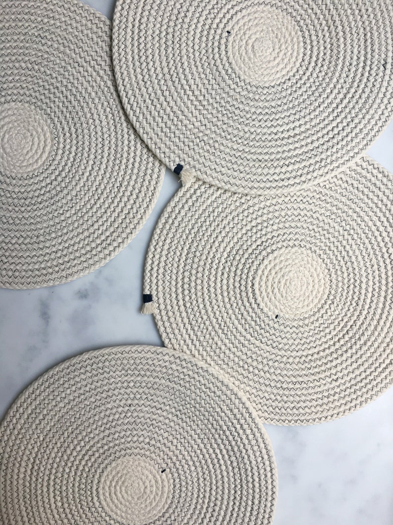 Handmade rope placemat with feature colour thread made to Etsy