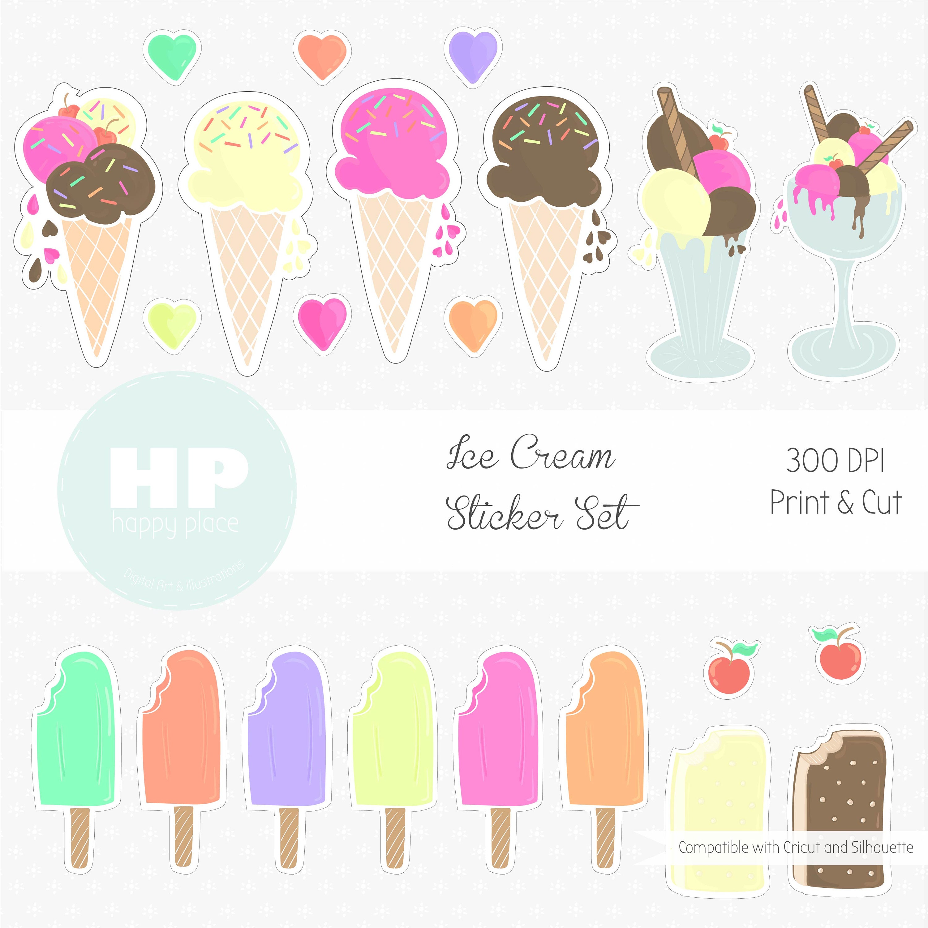 Ice cream Printable Stickers / Stationery Stickers for your Etsy