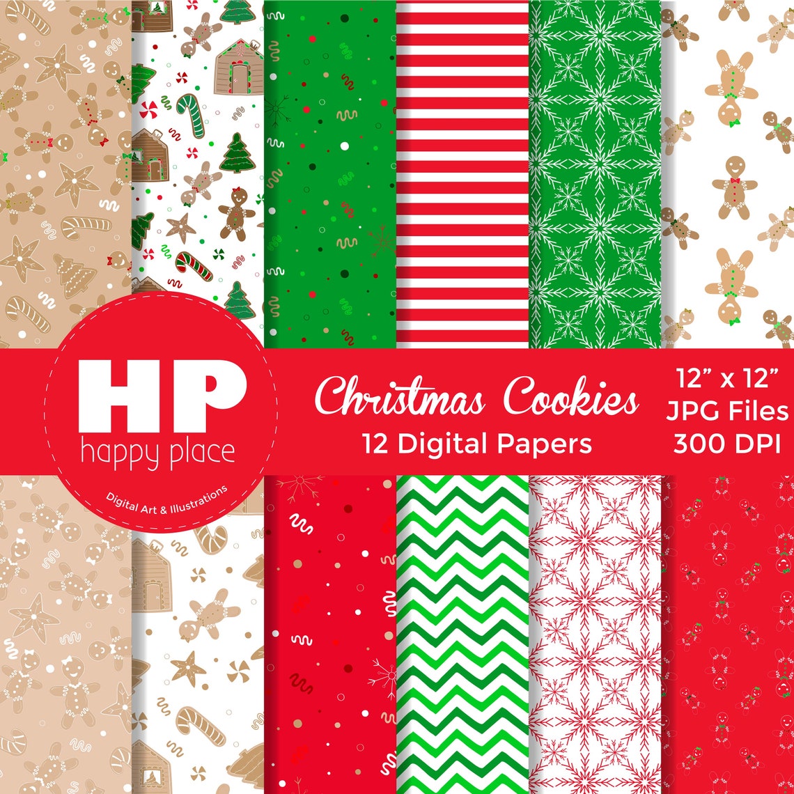 Christmas Digital Papers / 12x12 Printable Cardstock / Etsy