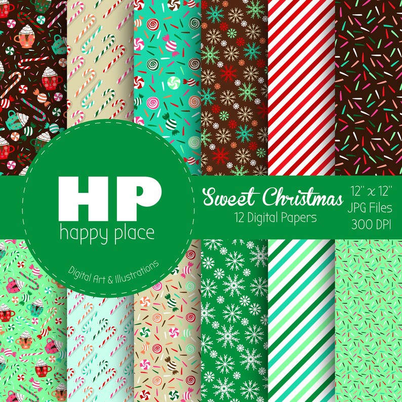 Christmas Digital Papers / 12x12 Printable Cardstock /Hot Etsy