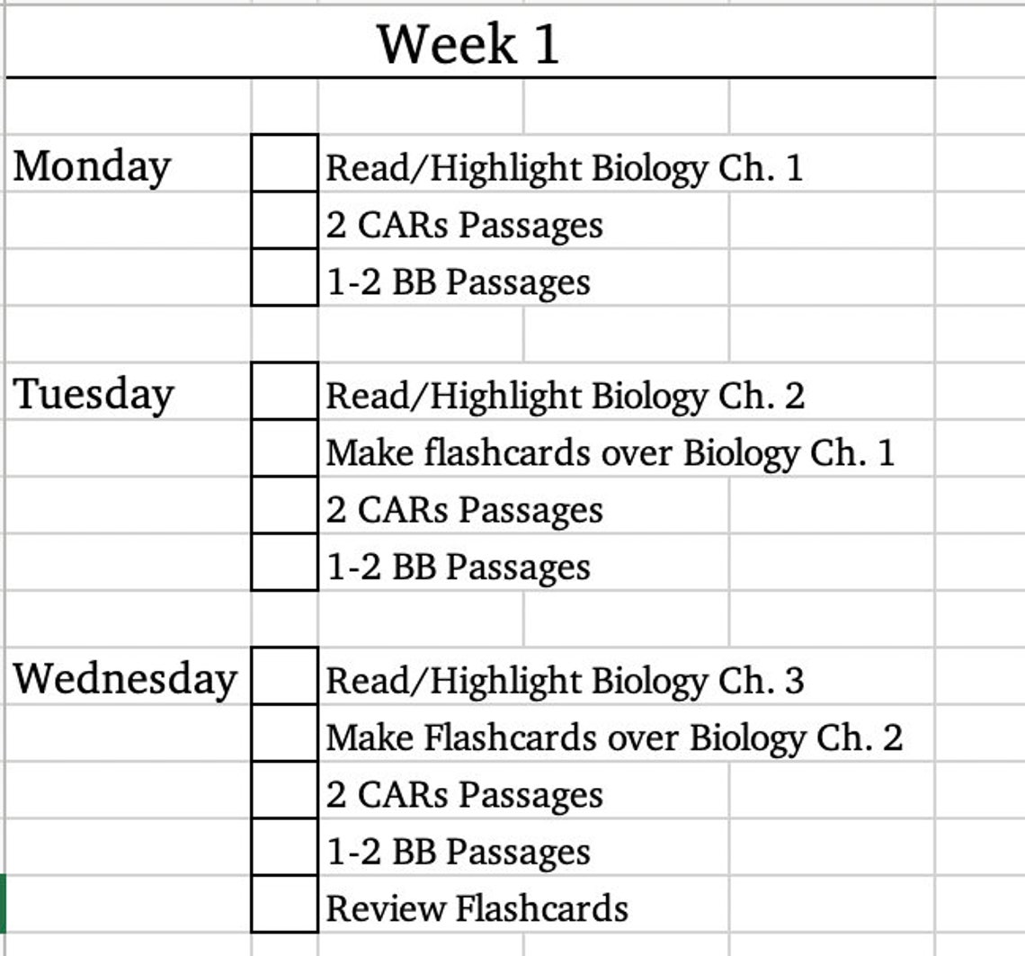 Mcat Study Schedule Etsy