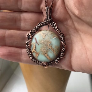 Copper wire wrapped imperial jasper stone pendant