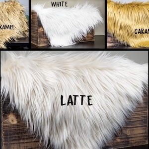 Long Pile Crafting Faux Fur 20&quot;x20&quot; | Mongolian Fur | photography Prop |Caramel White Latte