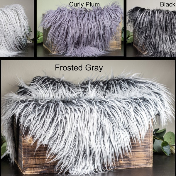 Long Pile Crafting Faux Fur 20" x 20" | Mongolian Fur| Photography Prop | Ice Plum Purple Black Frosted Gray