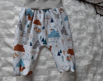 Baby Pumphose Gr 62 68 grau Wald Bären Winter Mitwachshose aus Jersey