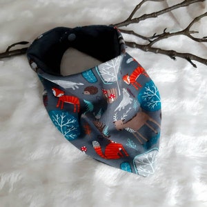 Baby Scarf, Burp Cloth, Triangular Scarf, Double-Sided 0 M-2Y Forest Animals, Anthracite Dark
