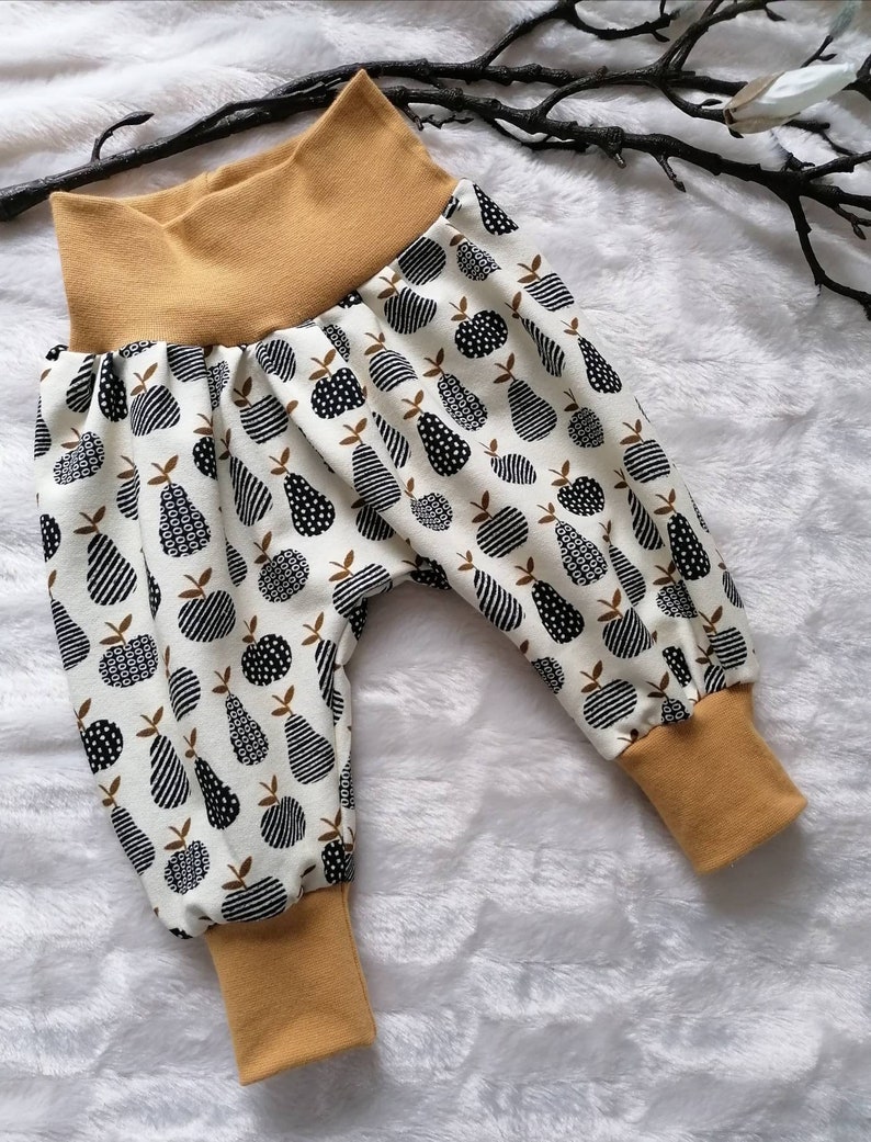 Pump Pants Baby Baby Pants French Terry 50-56 62-68 74-80 86-92 Fruit Apple Pear Fruit Ochre