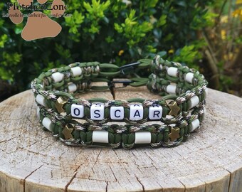 EM-Keramik Halsband nach Maß Little Soldier mit/ohne Name Gr. S-XXL Sterne army green