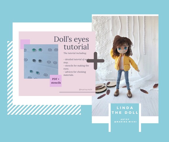 Crochet doll pattern pdf doll Linda + Doll eyes pdf tutorial English